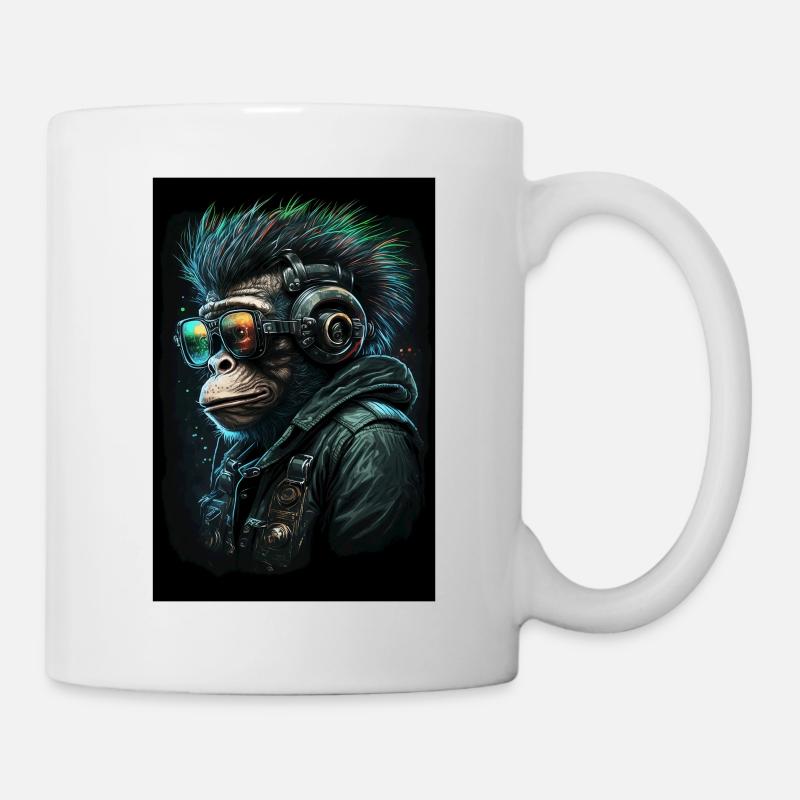 Punk Monkey With Headphones - Mug - white