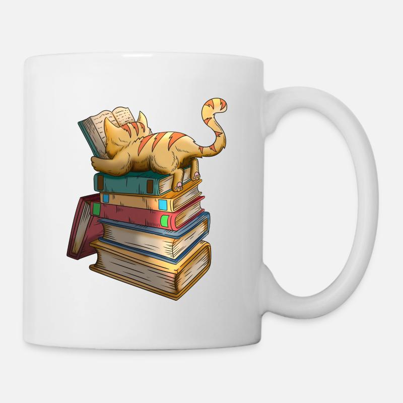 Katzen Bücher Leseratte Buch Kater Bücherwürmer - Tasse - Weiß