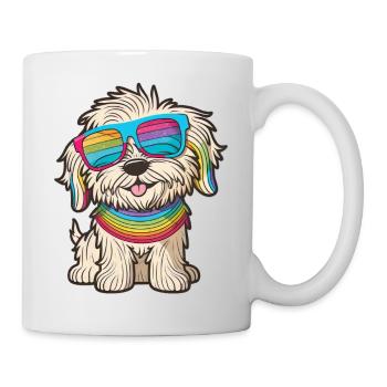 Kawaii Cute Happy Colorful Dog avec des lunettes de soleil - Mug blanc - blanc - Droite