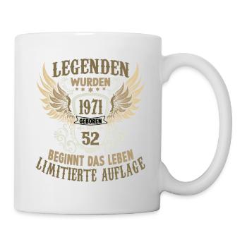Geschenk zum 52. Geburtstag 1971 Legende Herren - Tasse - Weiß - Rechts