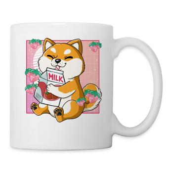 Kawaii Shiba Inu Hund Erdbeermilch - Tasse - Weiß - Rechts