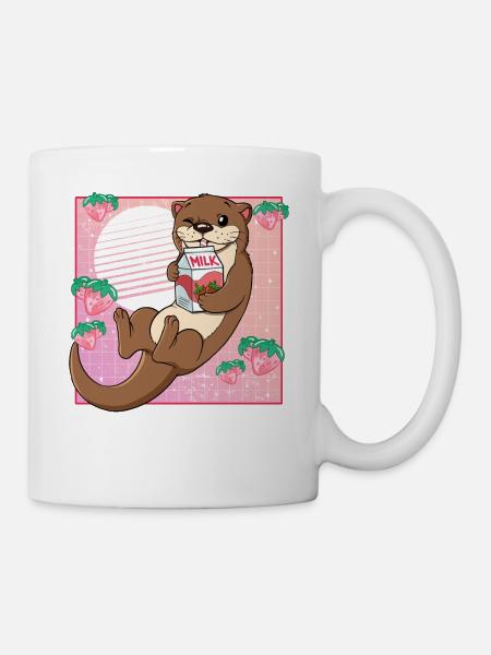 Kawaii Otter Erdbeermilch - Tasse - Weiß