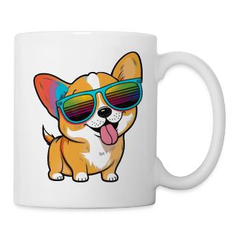 Kawaii Cute Happy Colorful Dog avec des lunettes de soleil - Mug blanc - blanc - Droite