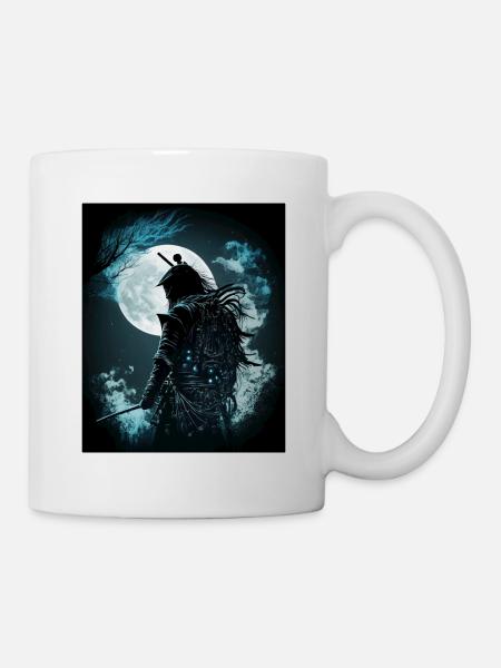 Japanischer Samurai im Mondlicht - Tasse - Weiß