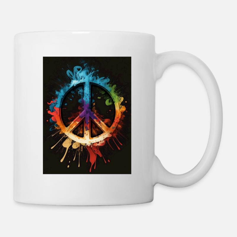 Buntes Friedenssymbol - Tasse - Weiß