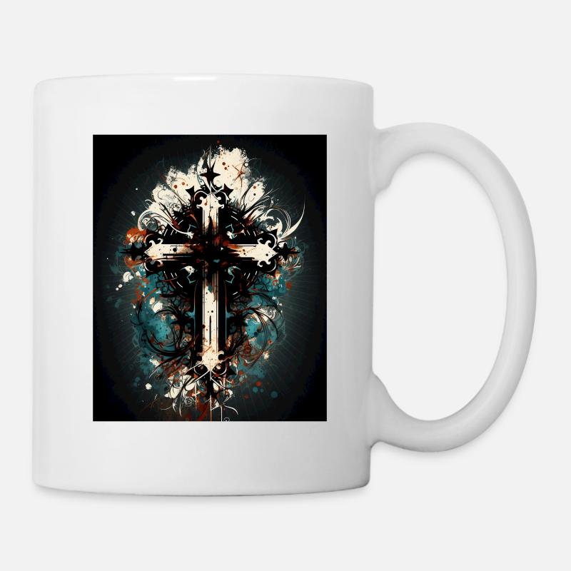 Croix chrétienne abstraite - Mug blanc - blanc