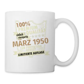 73. Geburtstag März Jahrgang 1950 Geschenkidee - Tasse - Weiß - Rechts