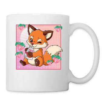 Kawaii Fuchs Erdbeermilch - Tasse - Weiß - Rechts