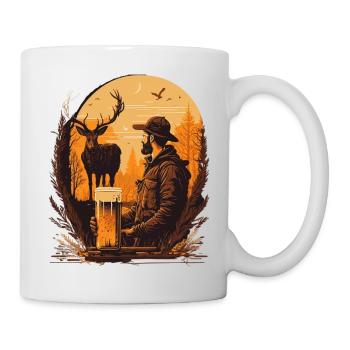 Chasseurs avec gibier dans la nature au coucher du soleil - Mug blanc - blanc - Droite