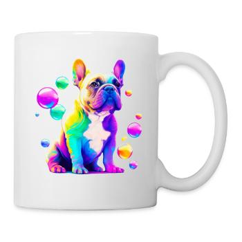 Französische Bulldogge Bunte Kunst Blasen Malerei - Tasse - Weiß - Rechts
