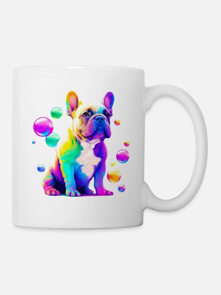 Französische Bulldogge Bunte Kunst Blasen Malerei - Tasse - Weiß