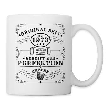 Mai 1973: 50 Jahre, Gin, Rum, Whisky - Tasse - Weiß - Rechts