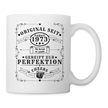 August 1973: 50 Jahre, Gin, Rum, Whisky - Tasse - Weiß - Rechts