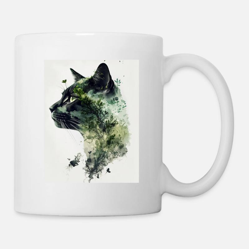 Double Exposure Cat and Forest - Mug - white