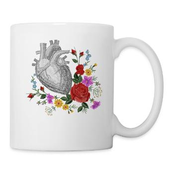 Anatomisches Herz und Blumen - Tasse - Weiß - Rechts