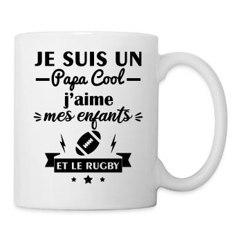 Papa cool j'aime mes enfants et le rugby, rugbyman - Mug blanc - blanc - Droite