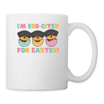 cute dogs at Easter with Easter eggs Rottweiler - Mug - white - Right