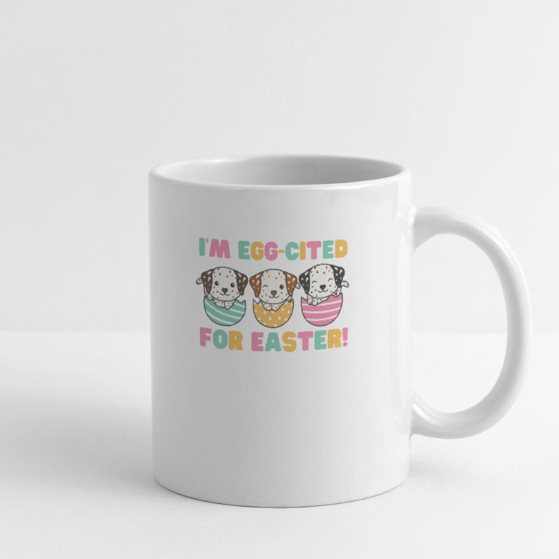 cute dogs at Easter with Easter eggs Dalmatians Mug