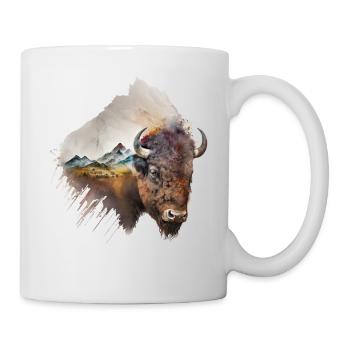 Bison Berg Landschaft Geschenk Kunst Tiermotiv - Tasse - Weiß - Rechts