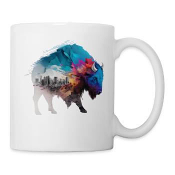 Bison Bunt Kunstwerk Geschenk Frau Kunst Tiere Zoo - Tasse - Weiß - Rechts
