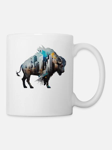 Bison Geschenkidee Frau Kunst Tierliebhaber Zoo - Tasse - Weiß