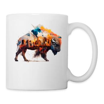 Bison Architektur Bunt Geschenk Polygon Tier - Tasse - Weiß - Rechts