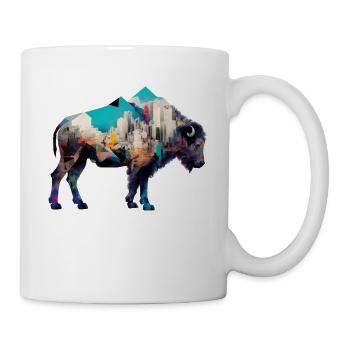 Bison Architektur Bunt Geschenk Polygon Tier - Tasse - Weiß - Rechts