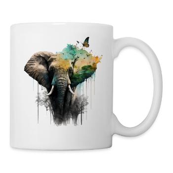 Elephant Forest Mountains Animal Africa Gift Art Zoo - Mug - white - Right