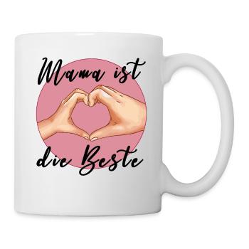 Mama ist die Beste - Muttertag Geschenk Herzhand - Tasse - Weiß - Rechts