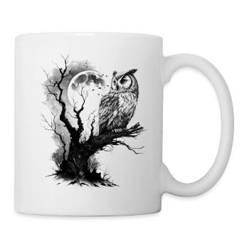 Eule Mond Natur Tier Zeichnung Geschenk Eulenmotiv - Tasse - Weiß - Rechts