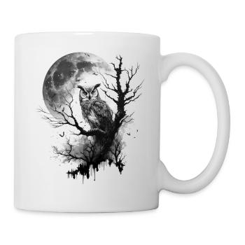 Eule Mond Natur Tier Zeichnung Geschenk Eulenmotiv - Tasse - Weiß - Rechts
