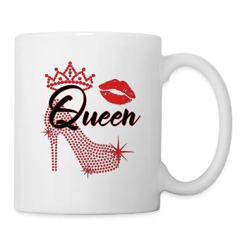 Queen Woman Glitter High Heel Shoe with Pink Lips - Mug - white - Right