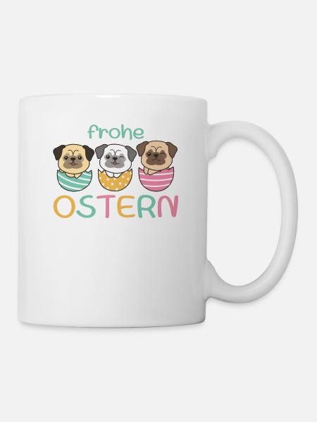 süße Hunde zu Ostern mit Ostereiern Mops - Tasse - Weiß