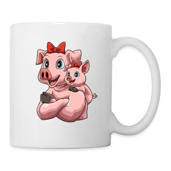 Niedliches Schwein mit seinem Schweinchen - Tasse - Weiß - Rechts