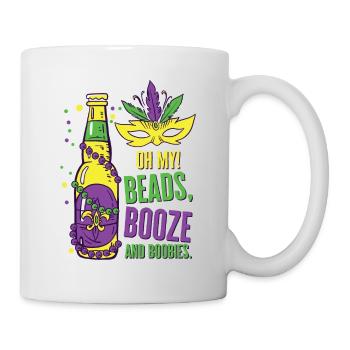 Mardi Gras Karneval Maske Bier Perlen Tölpel - Tasse - Weiß - Rechts