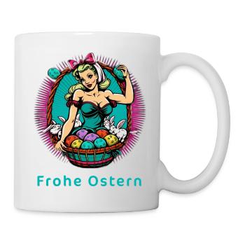 Frohe Ostern - Frau Hase Osterhase Osterei Pop Art - Tasse - Weiß - Rechts
