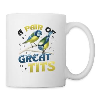 Ein Paar Kohlmeisen, Lustiger Vogelbeobachter - Tasse - Weiß - Rechts