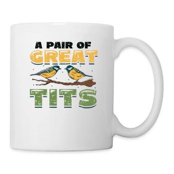 Ein Paar Kohlmeisen, Lustiger Vogelbeobachter - Tasse - Weiß - Rechts