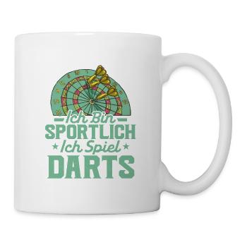 Ich bin sportlich Ich spiel Darts Dartspieler Dart - Tasse - Weiß - Rechts