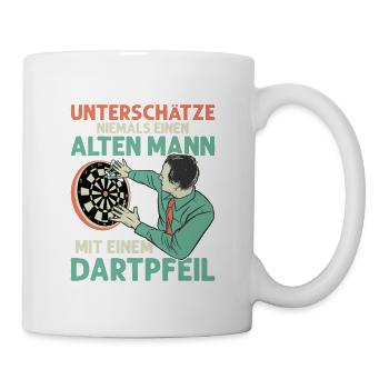 Unterschätze niemals einen alten Mann Dartspieler - Tasse - Weiß - Rechts