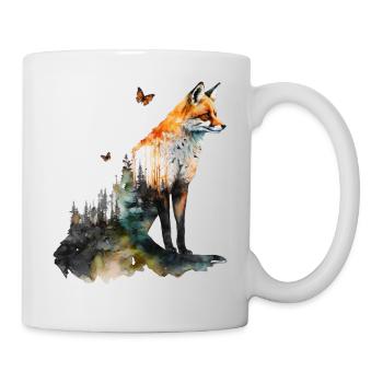 Fox Forest Art Gift Woman Animal Butterfly - Mug - white - Right