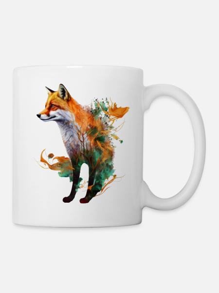 Fuchs Geschenk Kunstwerk Rotfuchs Bunt Tier Kunst - Tasse - Weiß