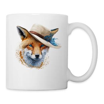 Fuchs Hut Sommer Blaue Augen Geschenk Tier Motiv - Tasse - Weiß - Rechts