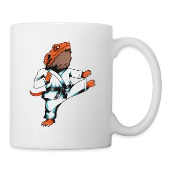 Karate lizard sport bearded dragon with black belt - Mug - white - Right