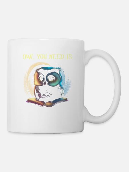 Eule auf dem Buch - Tasse - Weiß
