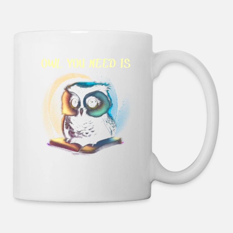 Eule auf dem Buch - Tasse - Weiß
