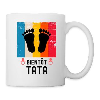 Bientôt tata cadeau naissance vintage - Mug blanc - blanc - Droite