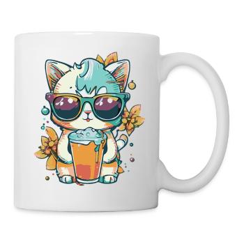 Sommer-Coolness: Katze mit Sonnenbrille - Tasse - Weiß - Rechts