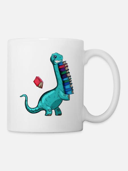 kurze Arme Bücherwurm Buch lesen Dino Bücher - Tasse - Weiß