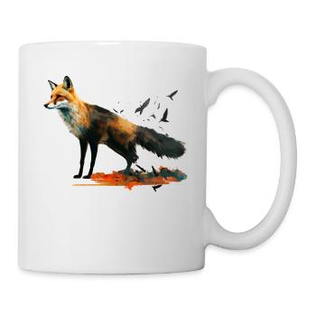 Fuchs Vogel Kunst Bunt Waldtiere Rotfuchs Geschenk - Tasse - Weiß - Rechts